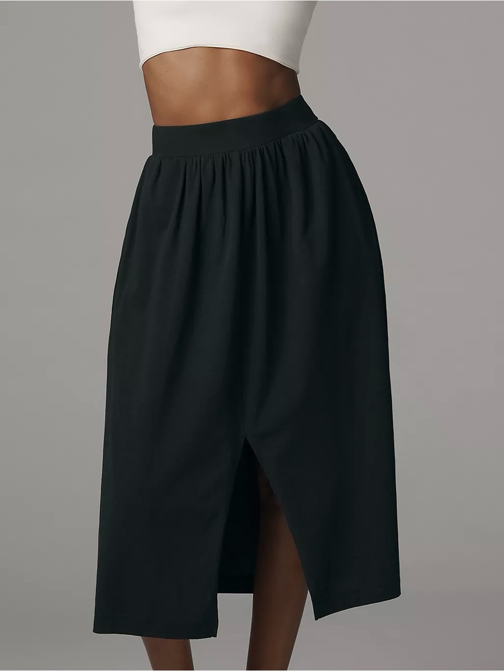 Nation Los Angeles Vida Midi Skirt Black Pima Cotton Anthropologie